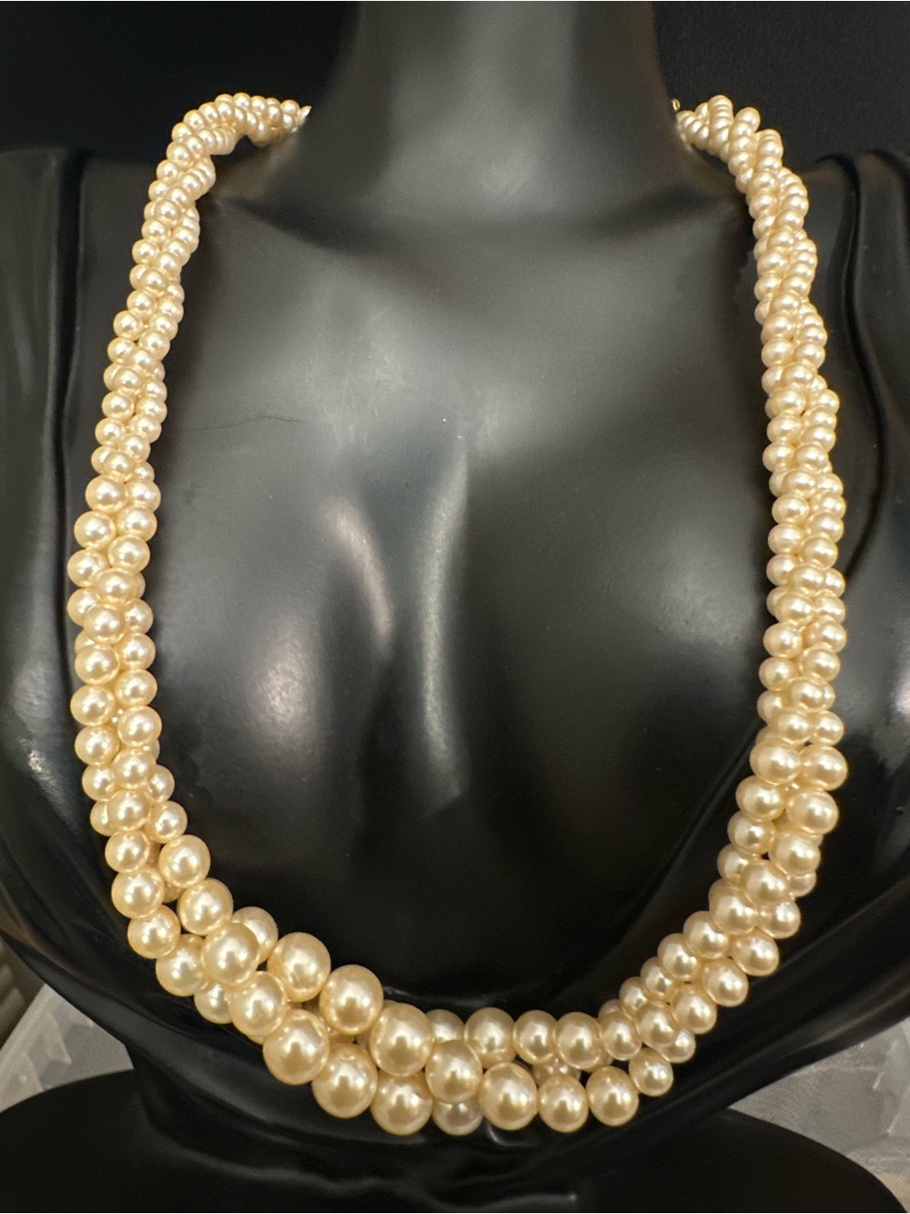 Vintage Napier Double Strand Pearl Necklace - Cream Pearls